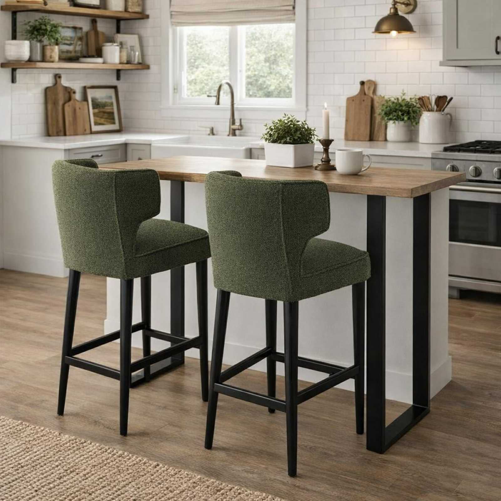 Avia Moss Barstools at kitchen island