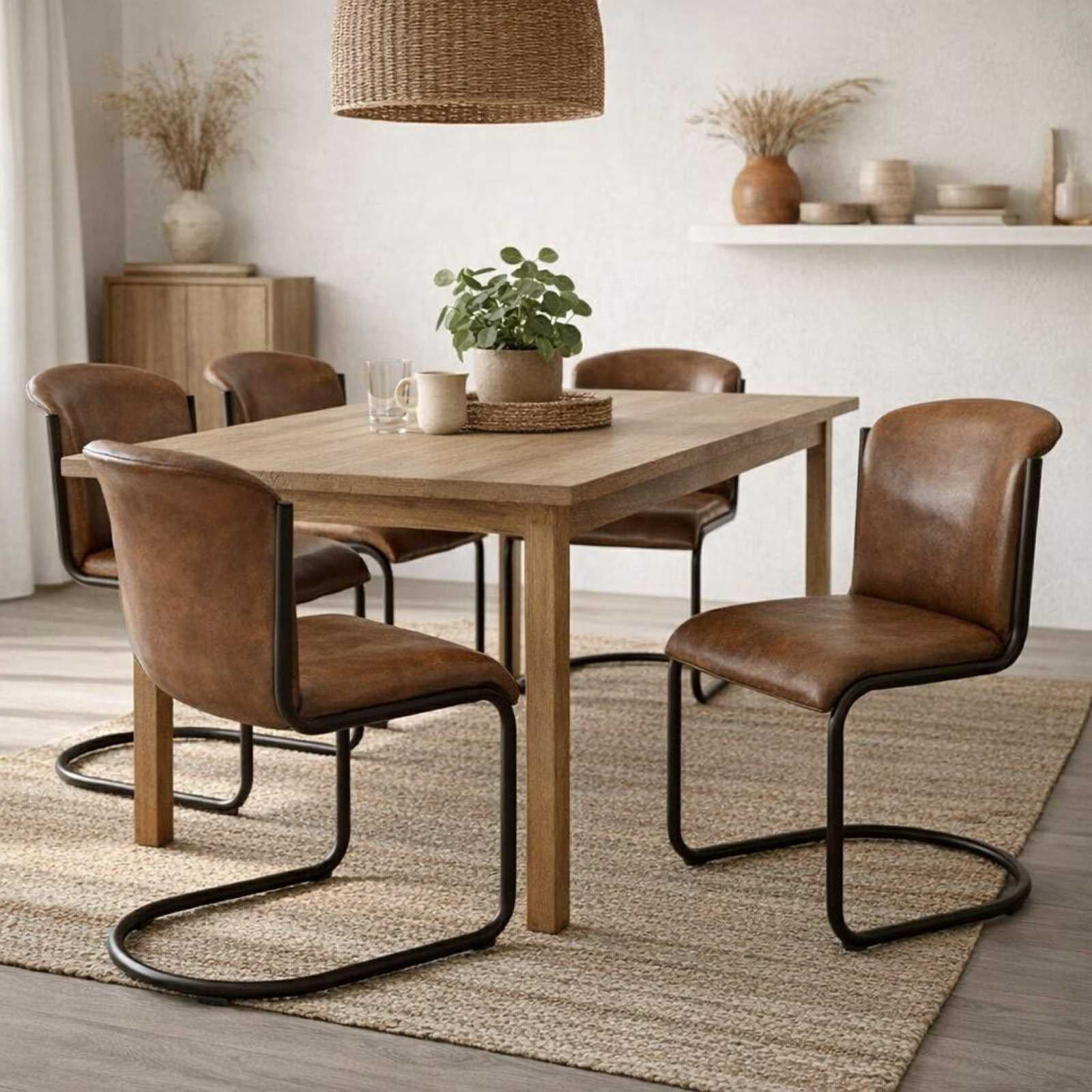 Billy Leather Curved Dining Chair in dining room setting