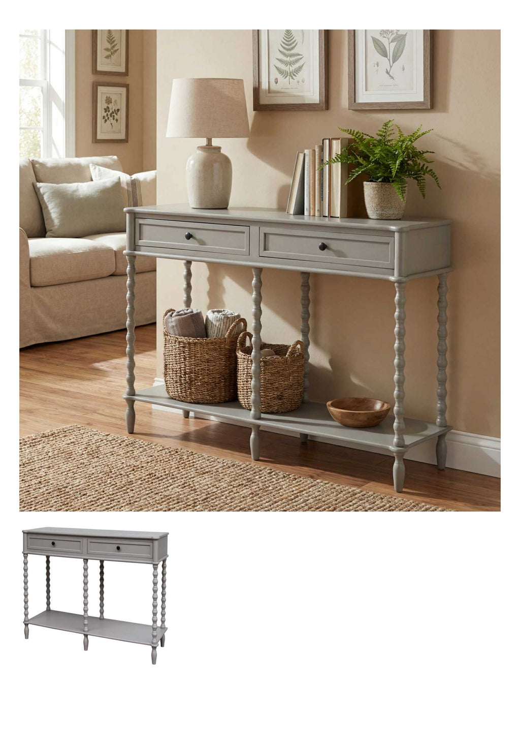 Camden Two Drawer Console styled in living room