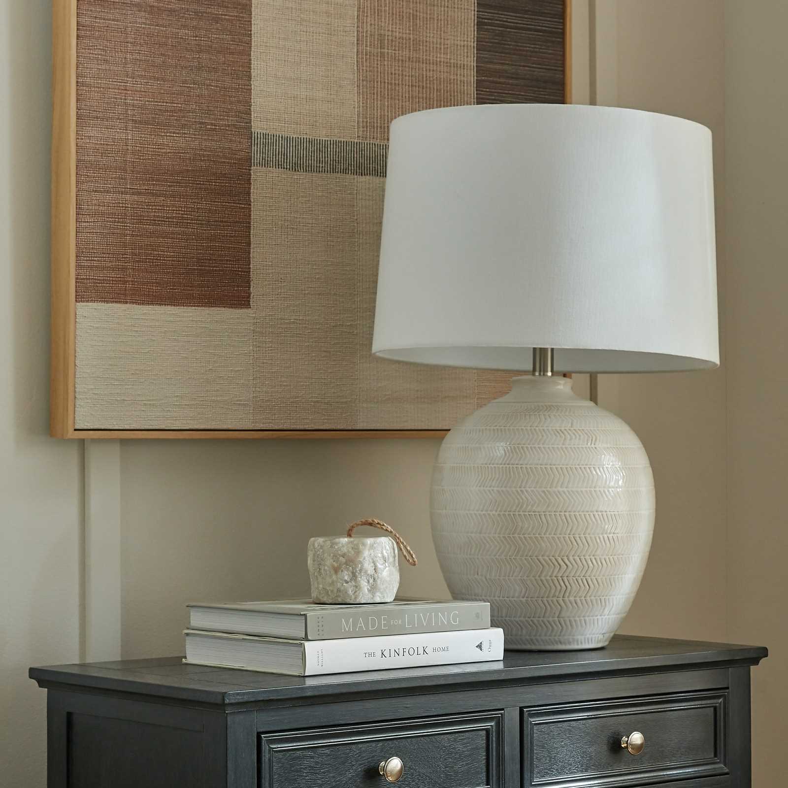 Chevronne Ceramic Table Lamp With Linen Shade
