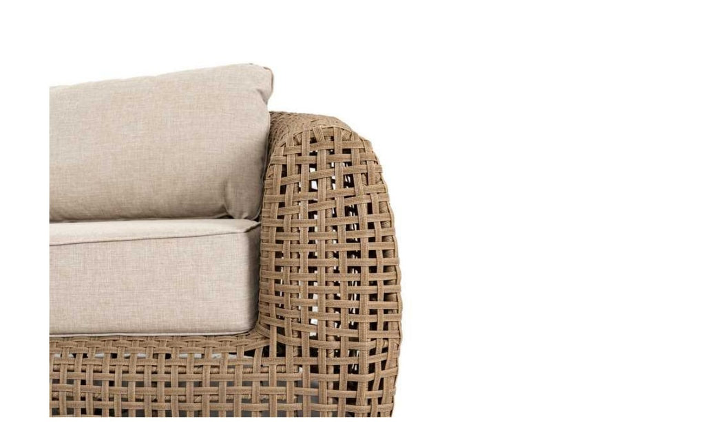 Close-up detail of Bloom Collection sofa open-weave wicker