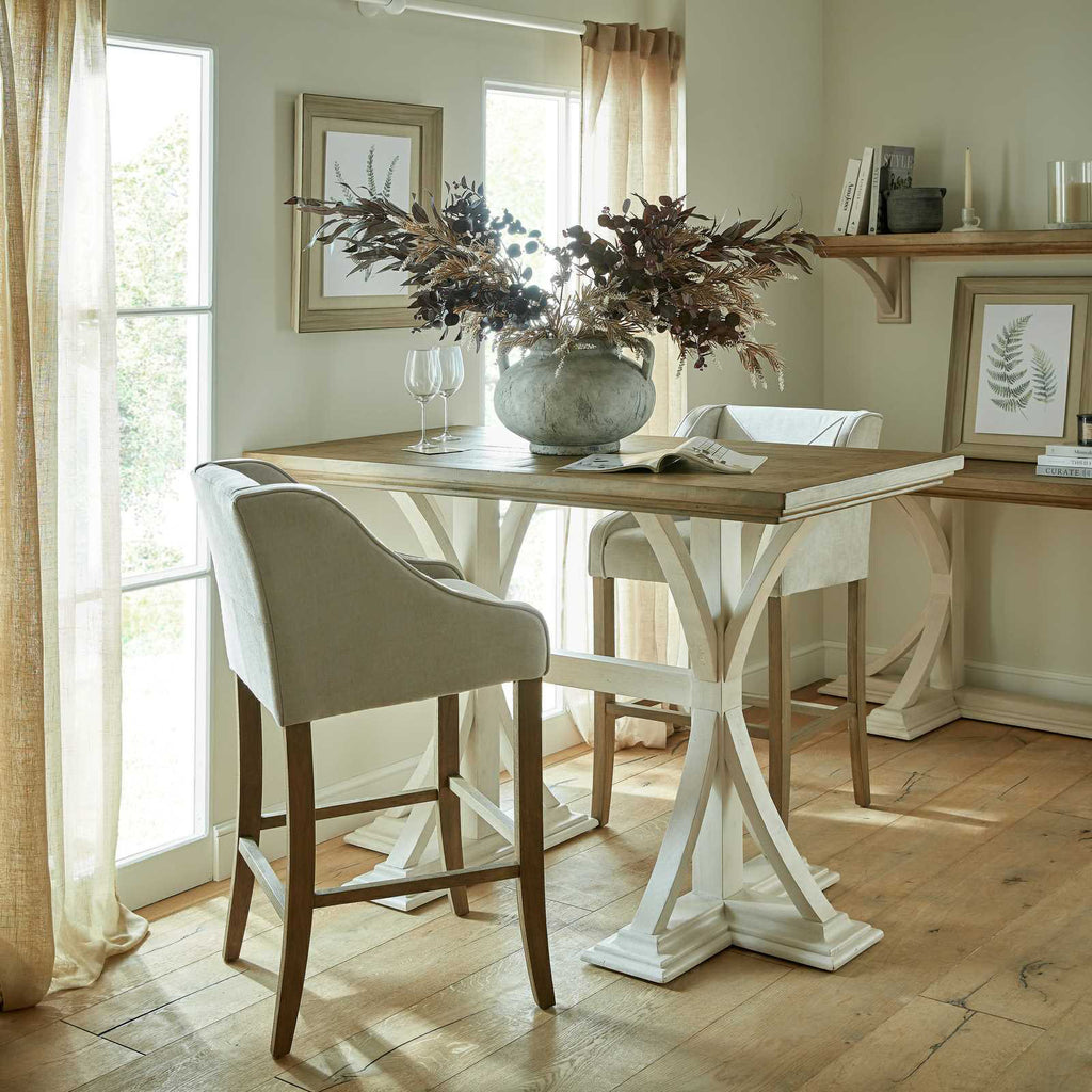Epsom Grey Bar Stools at a kitchen counter