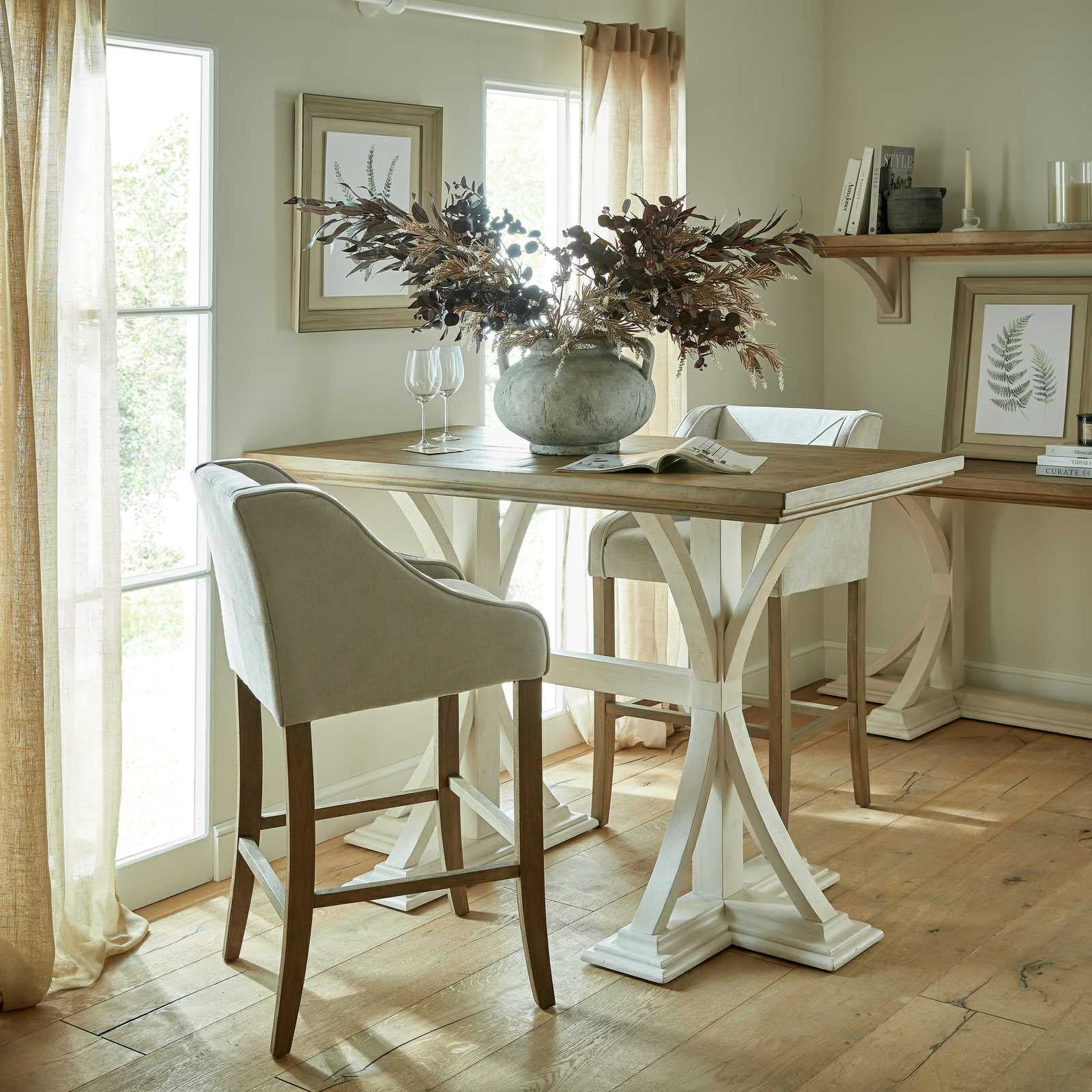 Epsom Grey Bar Stools at a kitchen counter