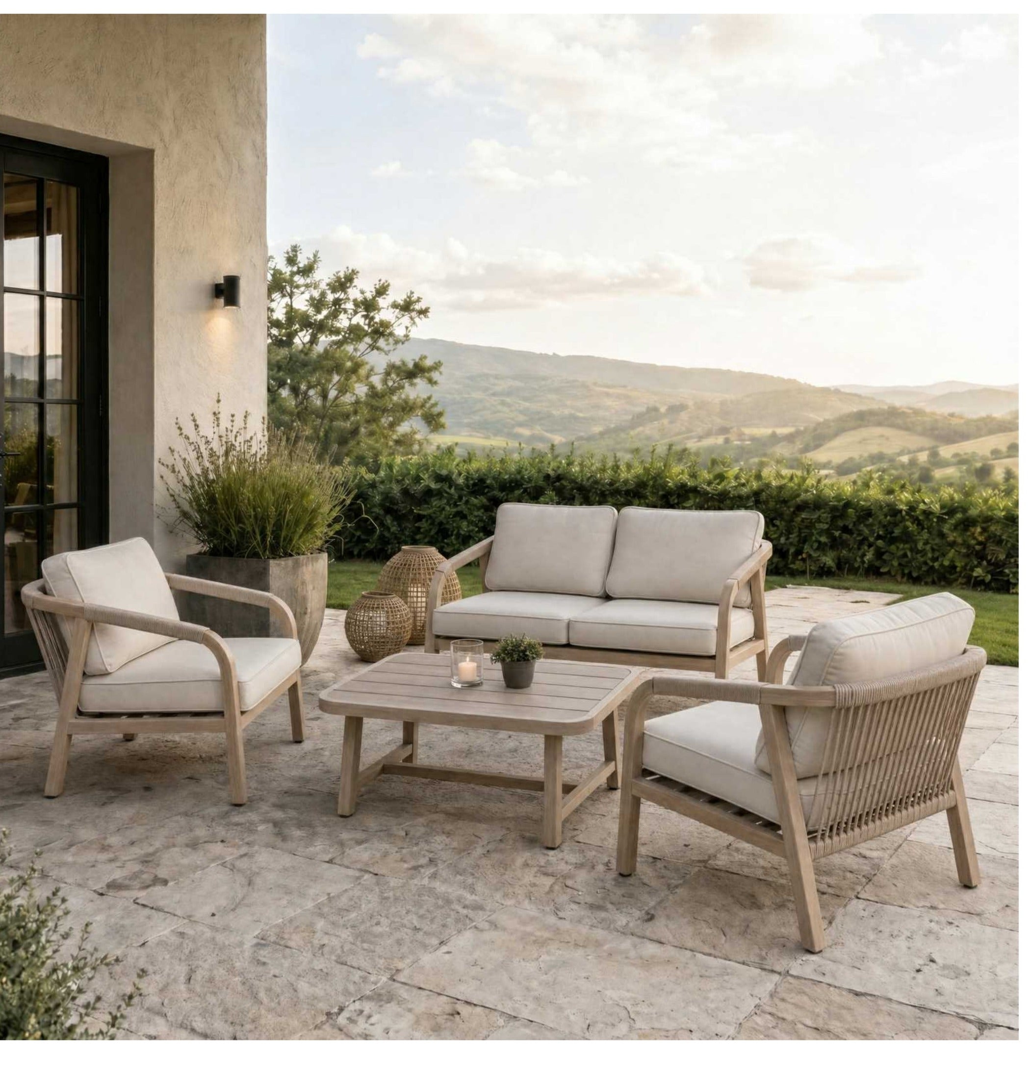 Harlow Collection outdoor 4 seater lounge set on a terrace