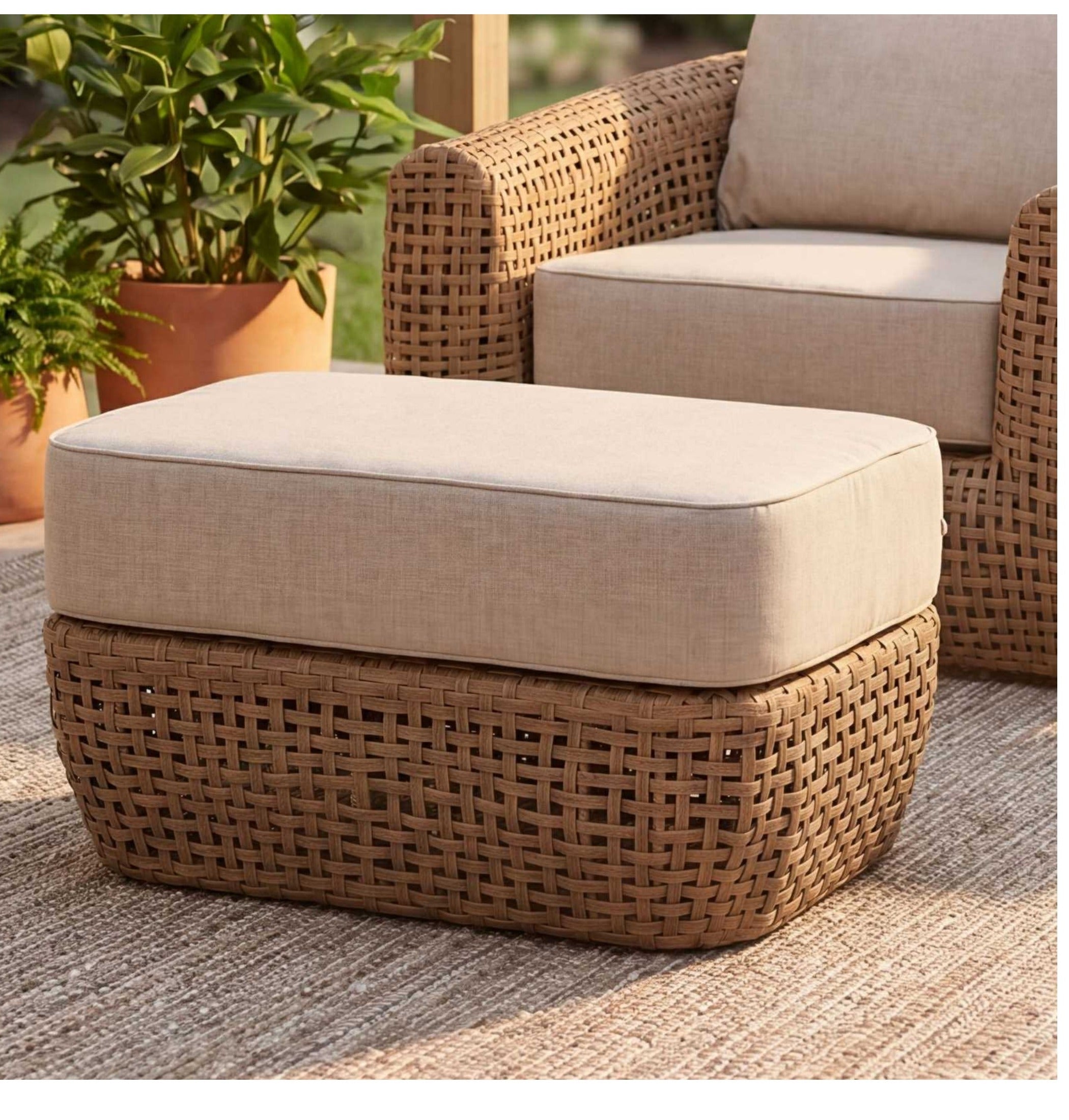 Bloom Collection outdoor footstool on a terrace