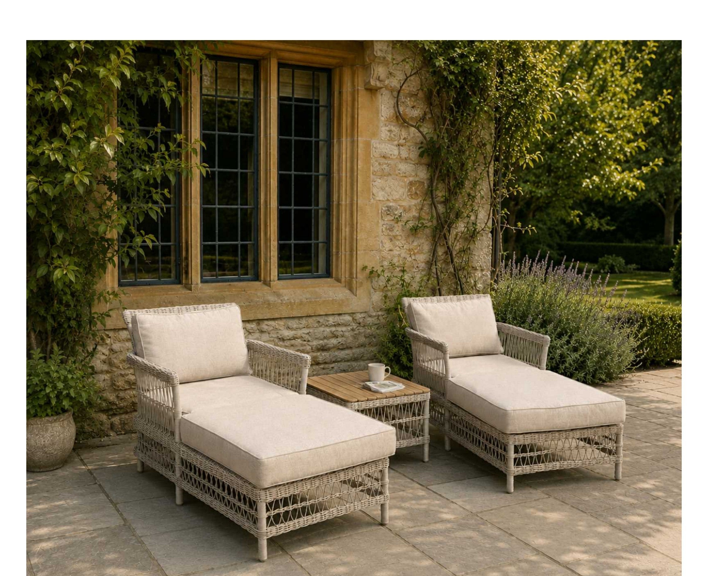 Provence Sun Lounger Set on stone patio