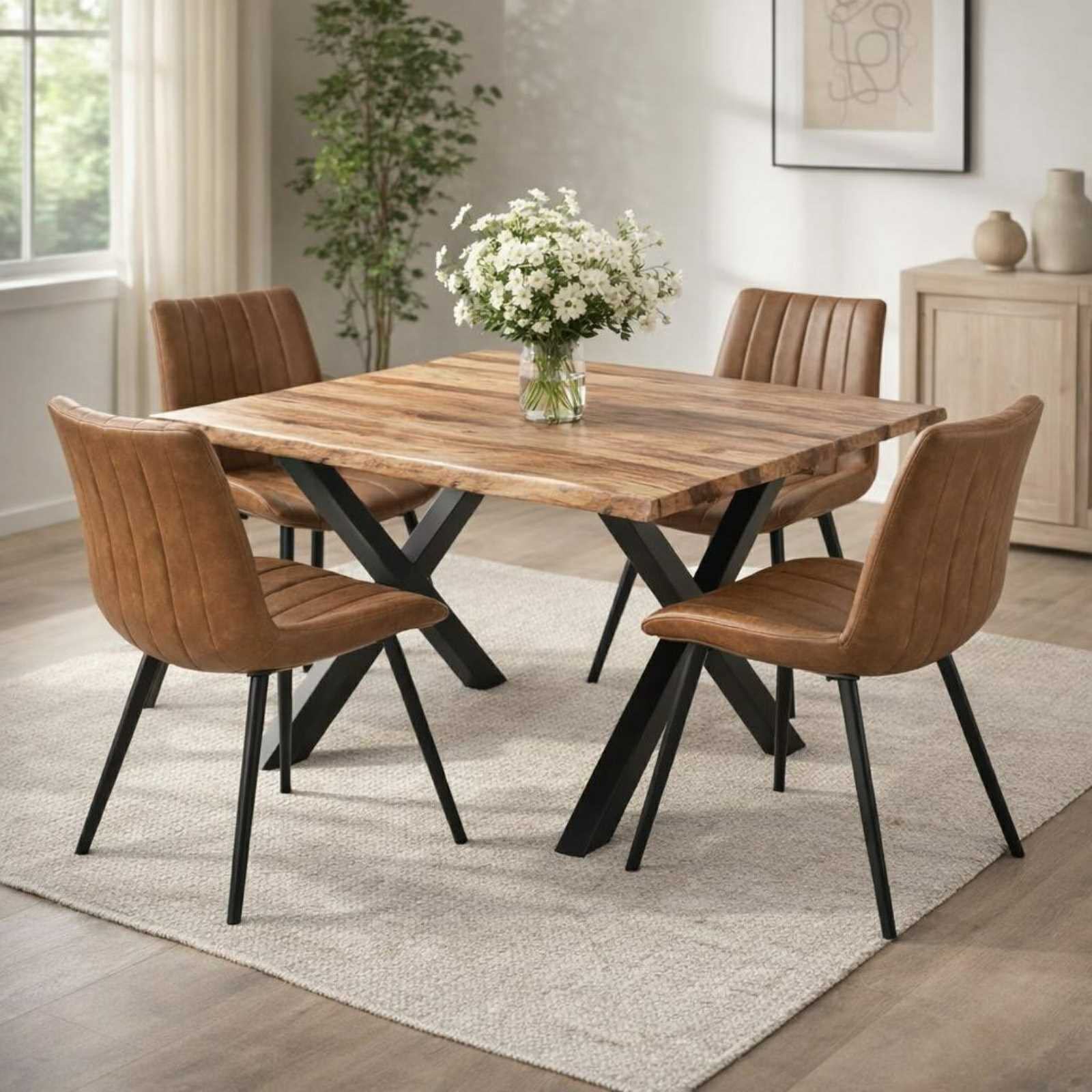 Malmo Tan Swivel Dining Chairs around a dining table