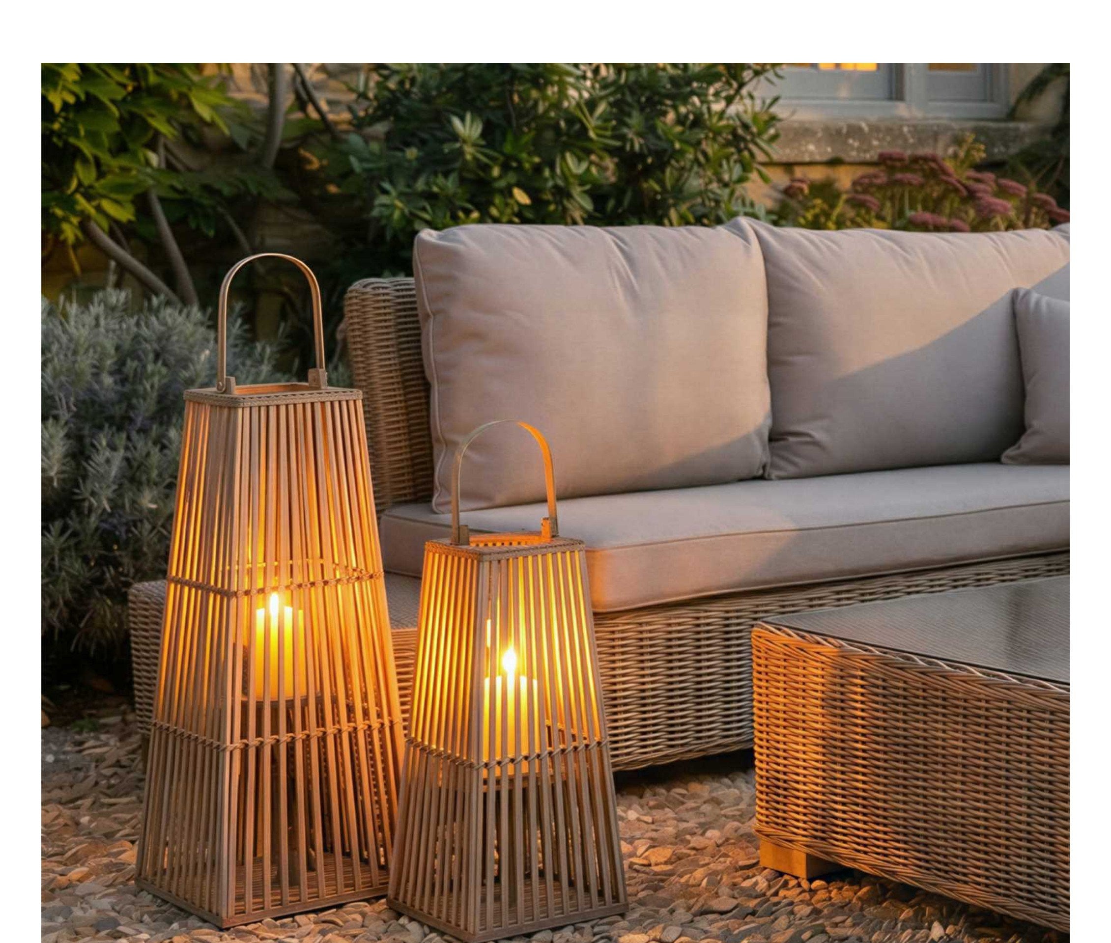 Medium Silo Wicker Lantern With Glass Holder — lifestyle