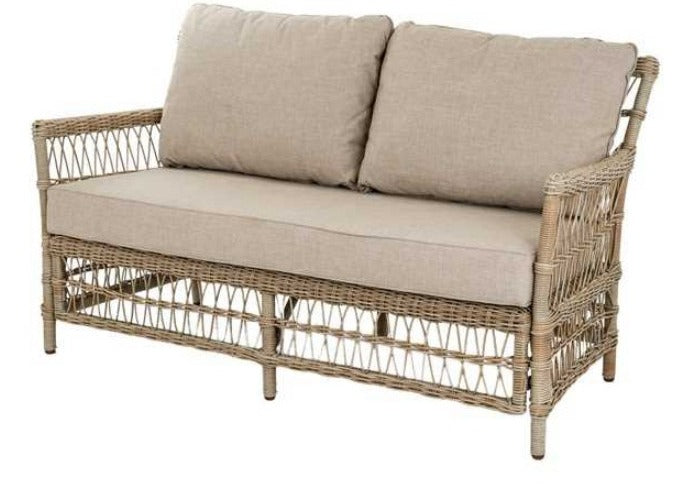 Provence two-seater wicker sofa with beige cushions