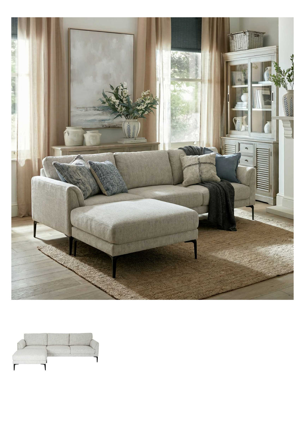 Zephra Three Seater Sofa With Footstool in living room