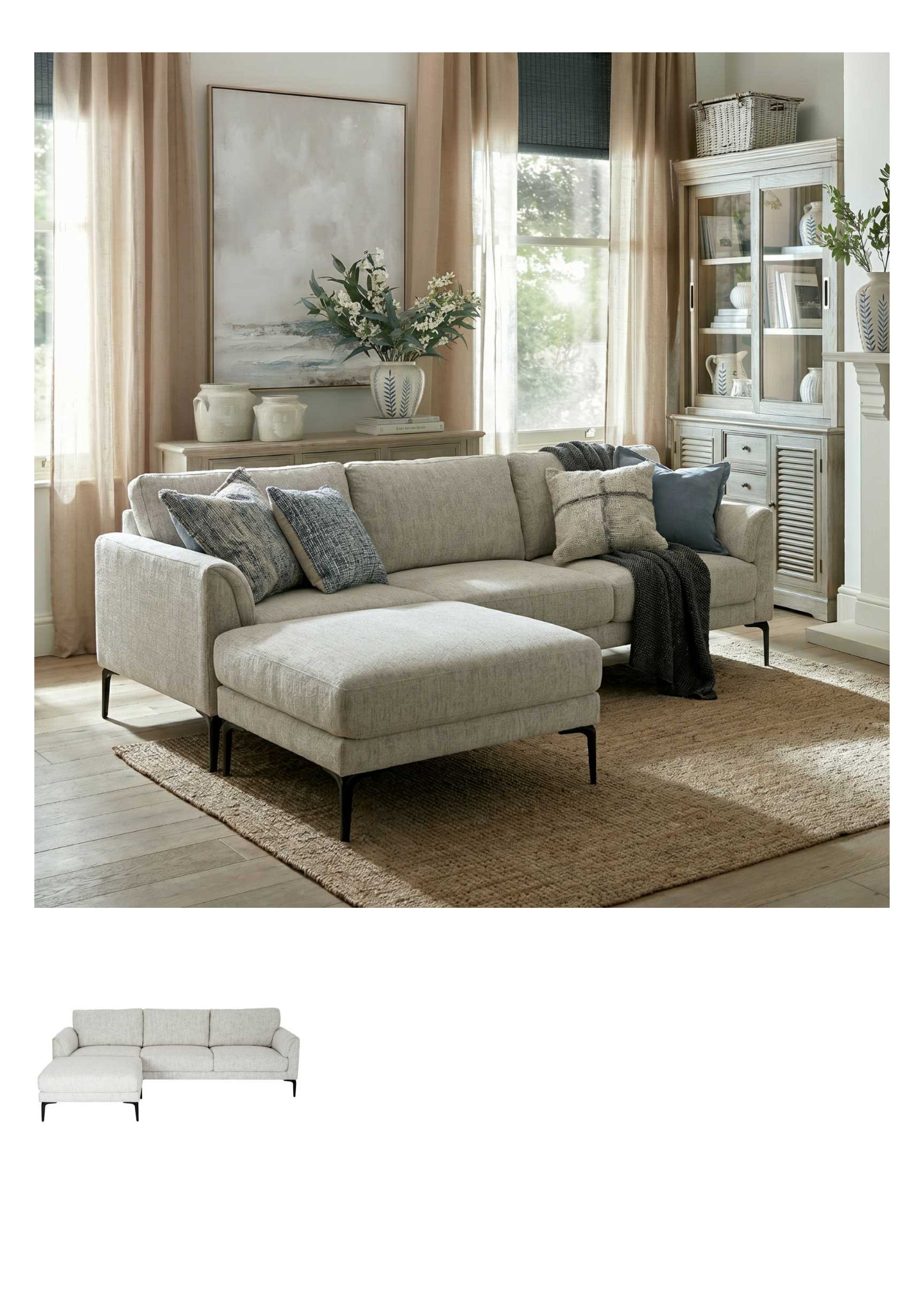 Zephra Three Seater Sofa With Footstool in living room